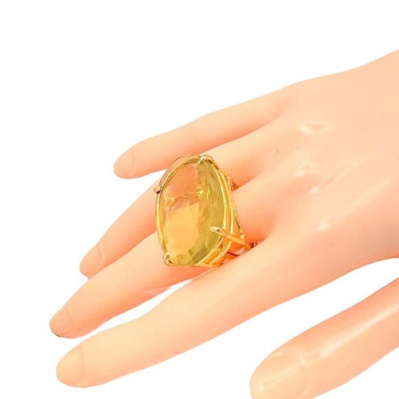 Bounkit Large Cocktail Ring Sz. 8 Oval Lemon Quartz Statement Art Deco Gemstone - Picture 7 of 14